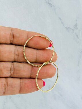 10K Gold Earrings Continuous hoop earrings - Diamond cut Endless hoop earrings